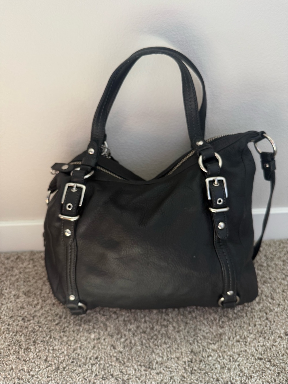 Coach Black Leather Satchel with Silver Hardware - Picture 4 of 9